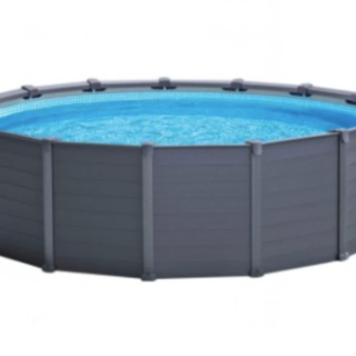 Piscina Estructural INTEX Graphite Grey Panel 478 x 124 cm, 16.805L, con Bomba de Arena, Escalera, Cobertor y Tapiz