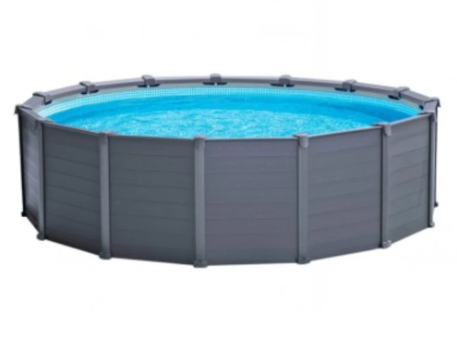 Piscina Estructural INTEX Graphite Grey Panel 478 x 124 cm, 16.805L, con Bomba de Arena, Escalera, Cobertor y Tapiz