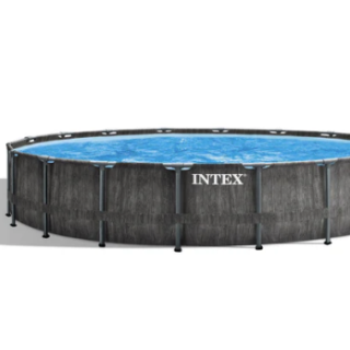 Piscina Estructural Redonda INTEX Prism Frame Greywood, 5.49 x 1.22m, 24.311L, con Bomba, Escalera, Cobertor y Tapiz