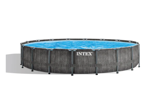Piscina Estructural Redonda INTEX Prism Frame Greywood, 5.49 x 1.22m, 24.311L, con Bomba, Escalera, Cobertor y Tapiz