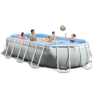Piscina Estructural Ovalada Prism Frame INTEX, 5.03 x 2.74 x 1.22m, 13.365L, con Bomba, Escalera, Cobertor y Tapiz