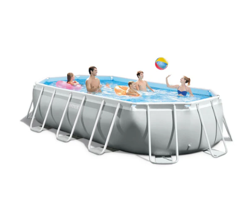 Piscina Estructural Ovalada Prism Frame INTEX, 5.03 x 2.74 x 1.22m, 13.365L, con Bomba, Escalera, Cobertor y Tapiz